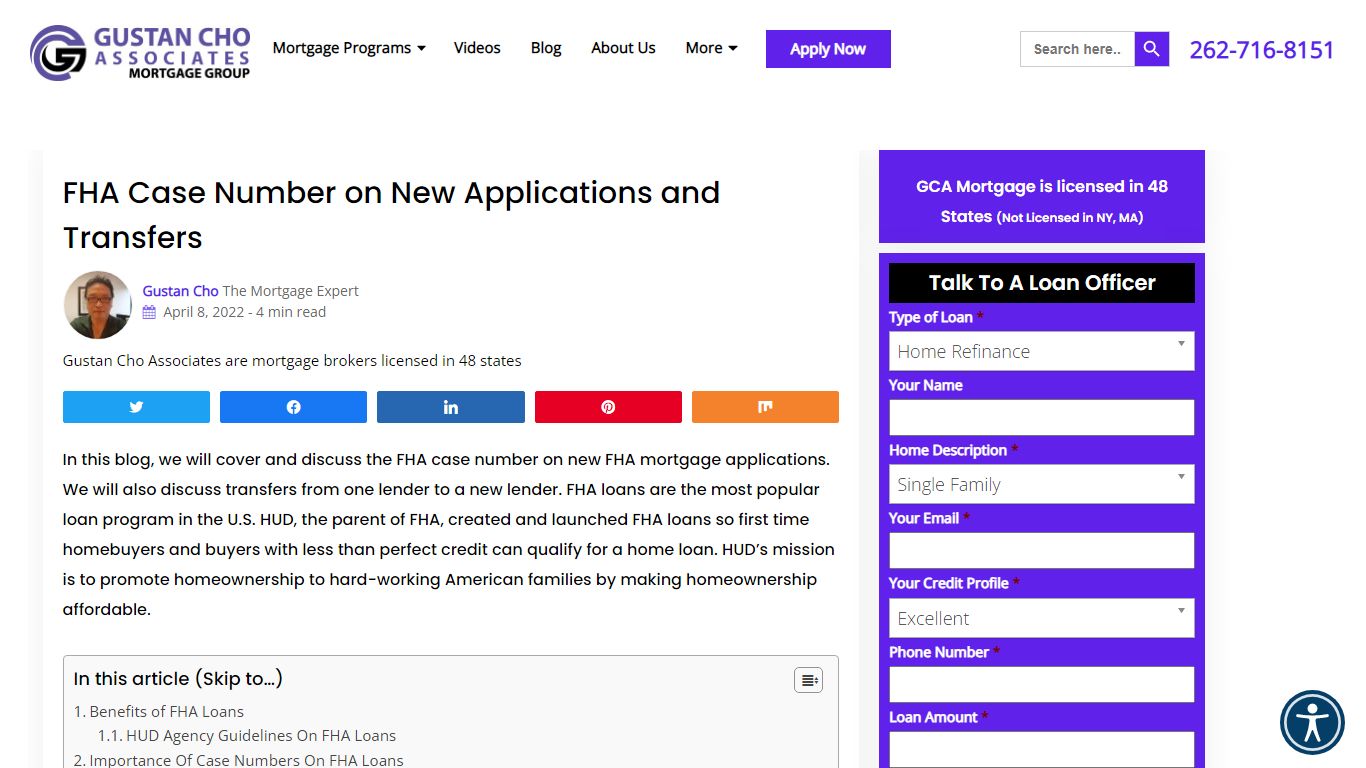 FHA Case Number on Mortgage applications and transfers